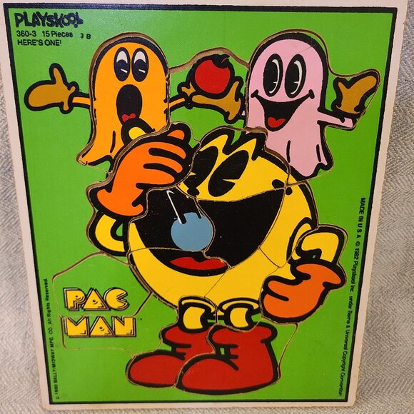 Vintage 1982 Playskool Pac Man wooden 15 piece puzzle - Picture 1 of 6